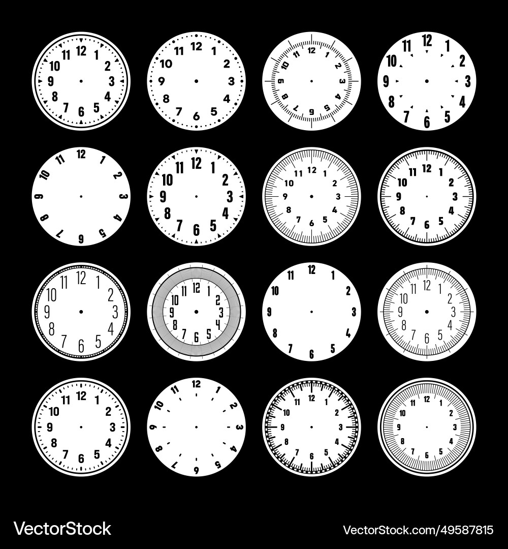 Mechanical clock faces watch dial with numerals Mechanical clock faces watch dial with numerals vector image