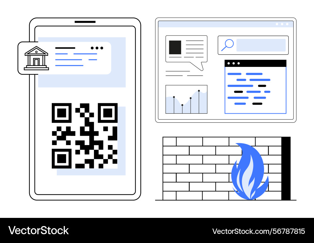 Mobile qr code banking secure firewall Mobile qr code banking secure firewall vector image