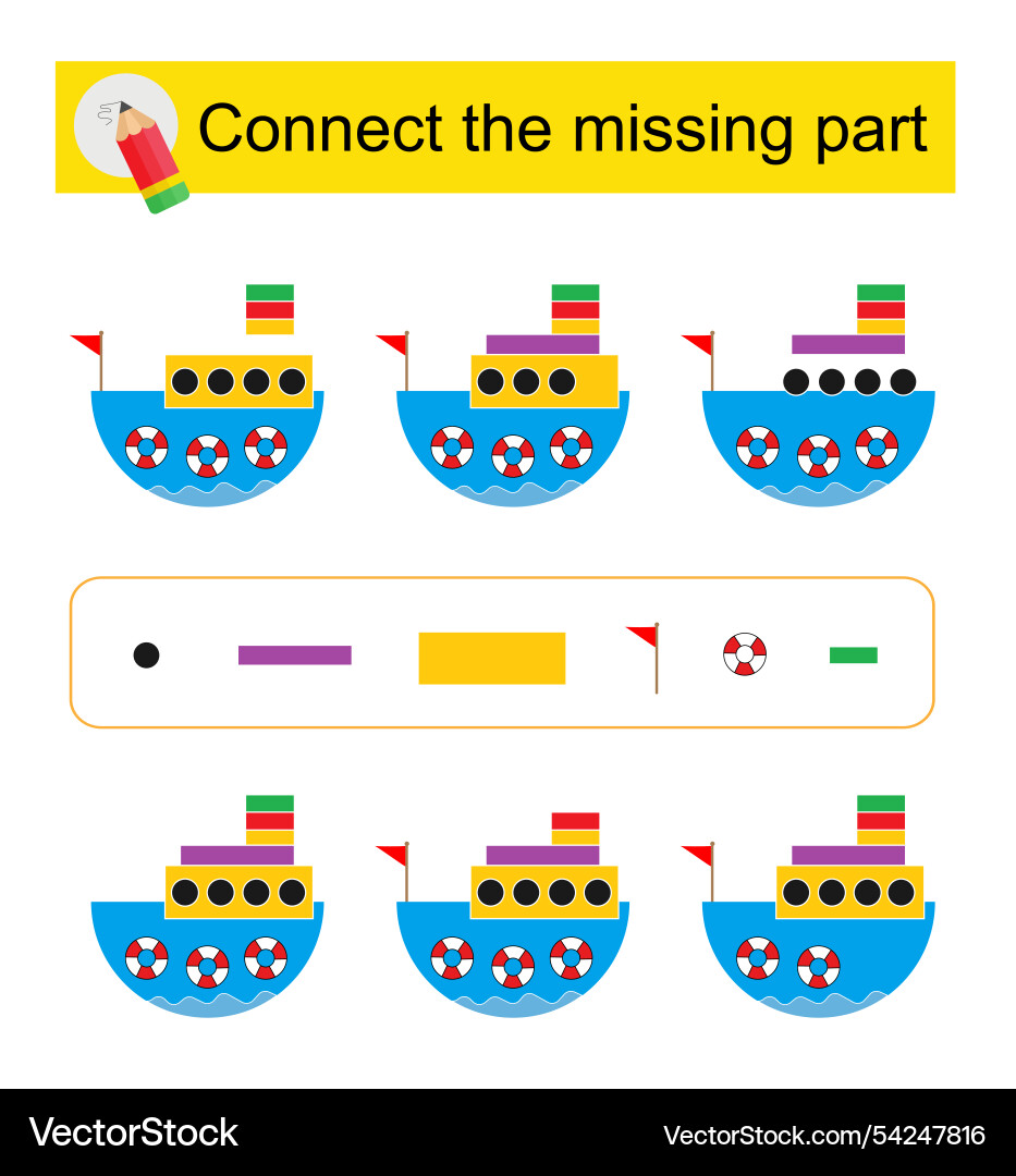 Connect the missing part attention task for kids Connect the missing part attention task for kids vector image