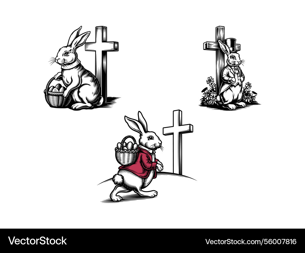 Easter bunny cross line art christian rabbit Vector Image