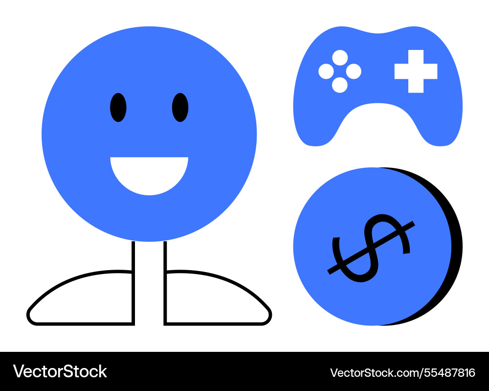 Happy stick figure with game controller and dollar Happy stick figure with game controller and dollar Vector Image