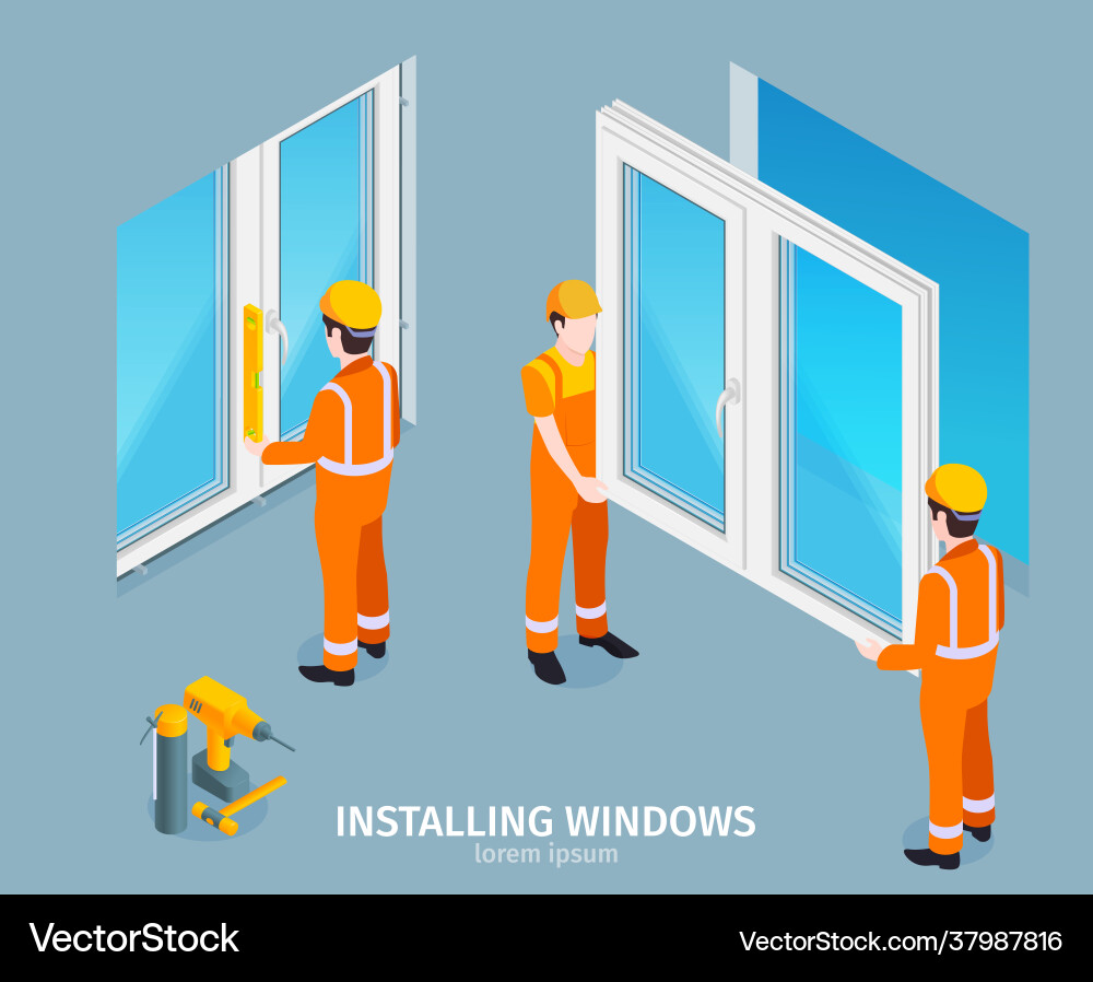 Installing windows isometric background Installing windows isometric background vector image