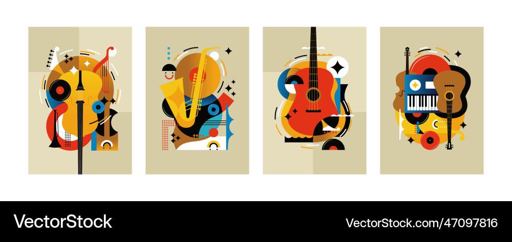 Jazz music concert instruments posters Royalty Free Vector