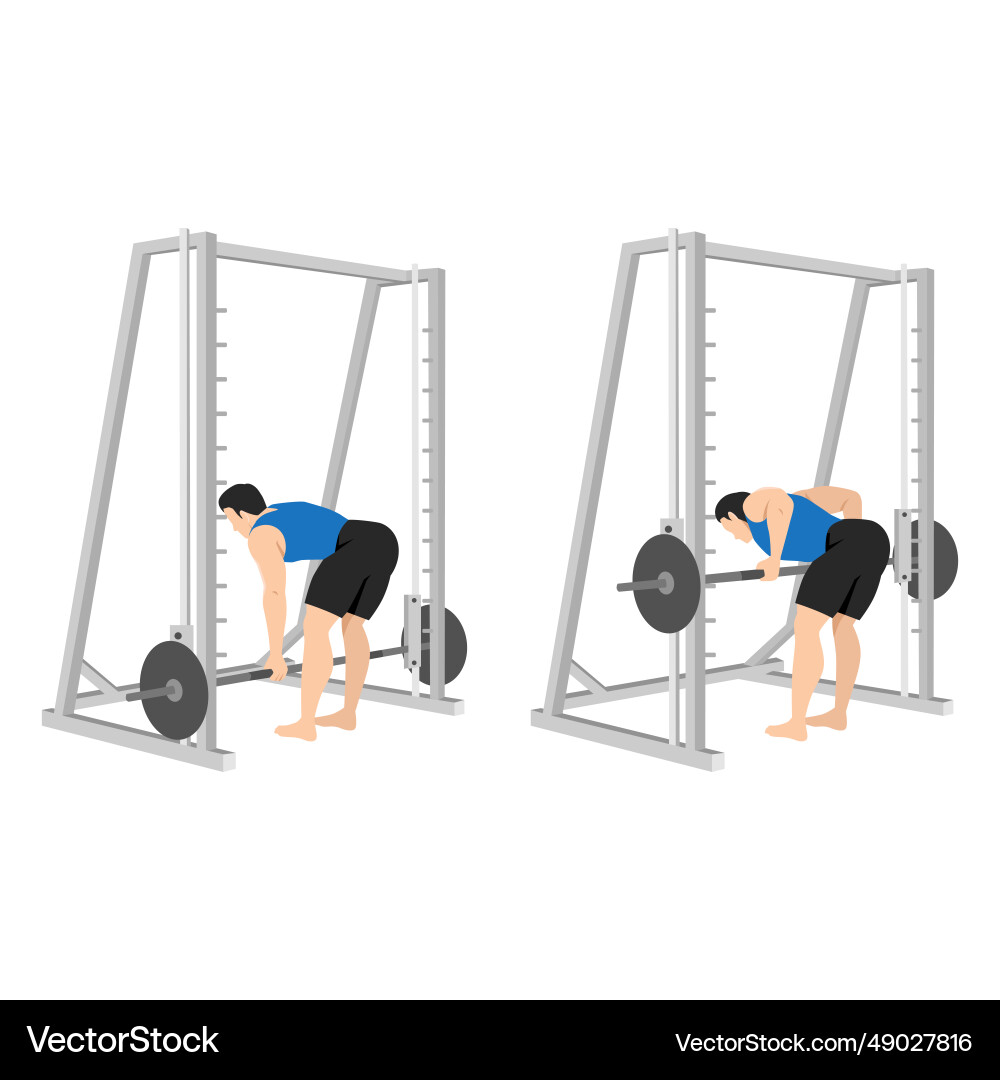 Man doing bent over row with smith machine Man doing bent over row with smith machine vector image