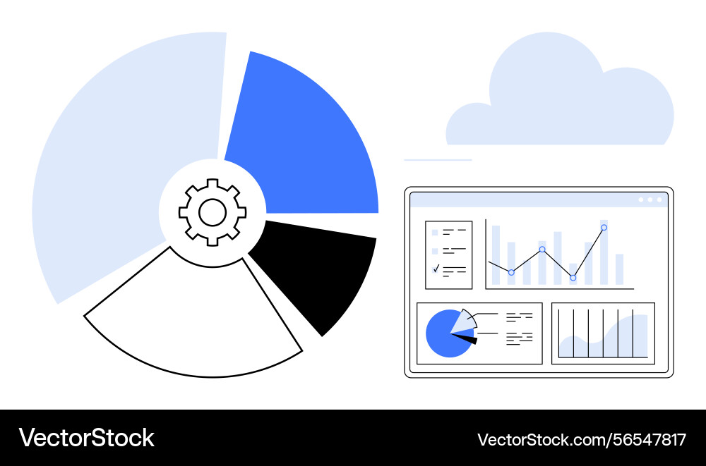 Data analytics dashboard with pie chart graphs Data analytics dashboard with pie chart graphs vector image
