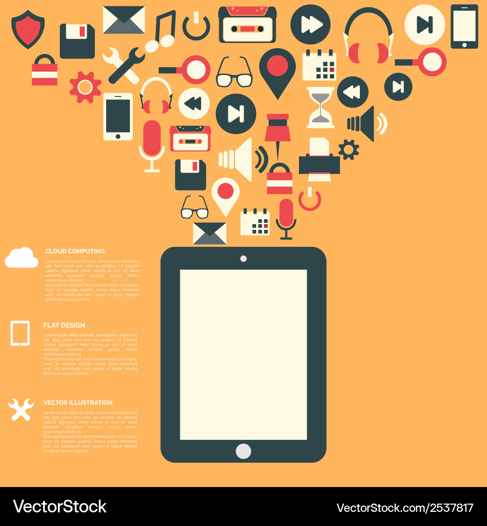 Flat abstract background with web icons interface vector image
