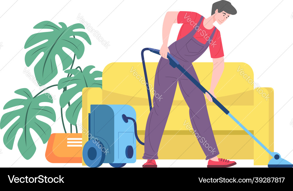 Housekeeper vacuuming floor Housekeeper vacuuming floor vector image