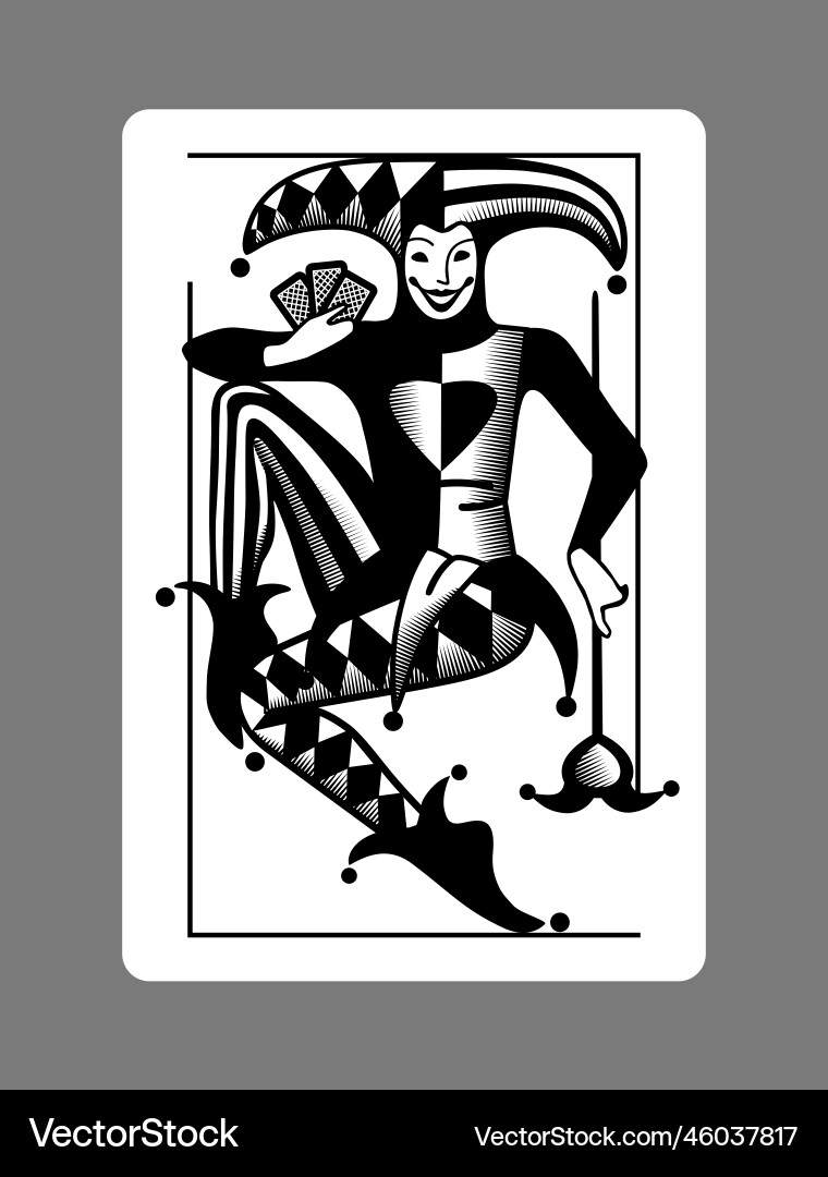 Lächelnde Joker Spielkarte in schwarz und weiß Lächelnde Joker Spielkarte in schwarz und weiß vektorbild