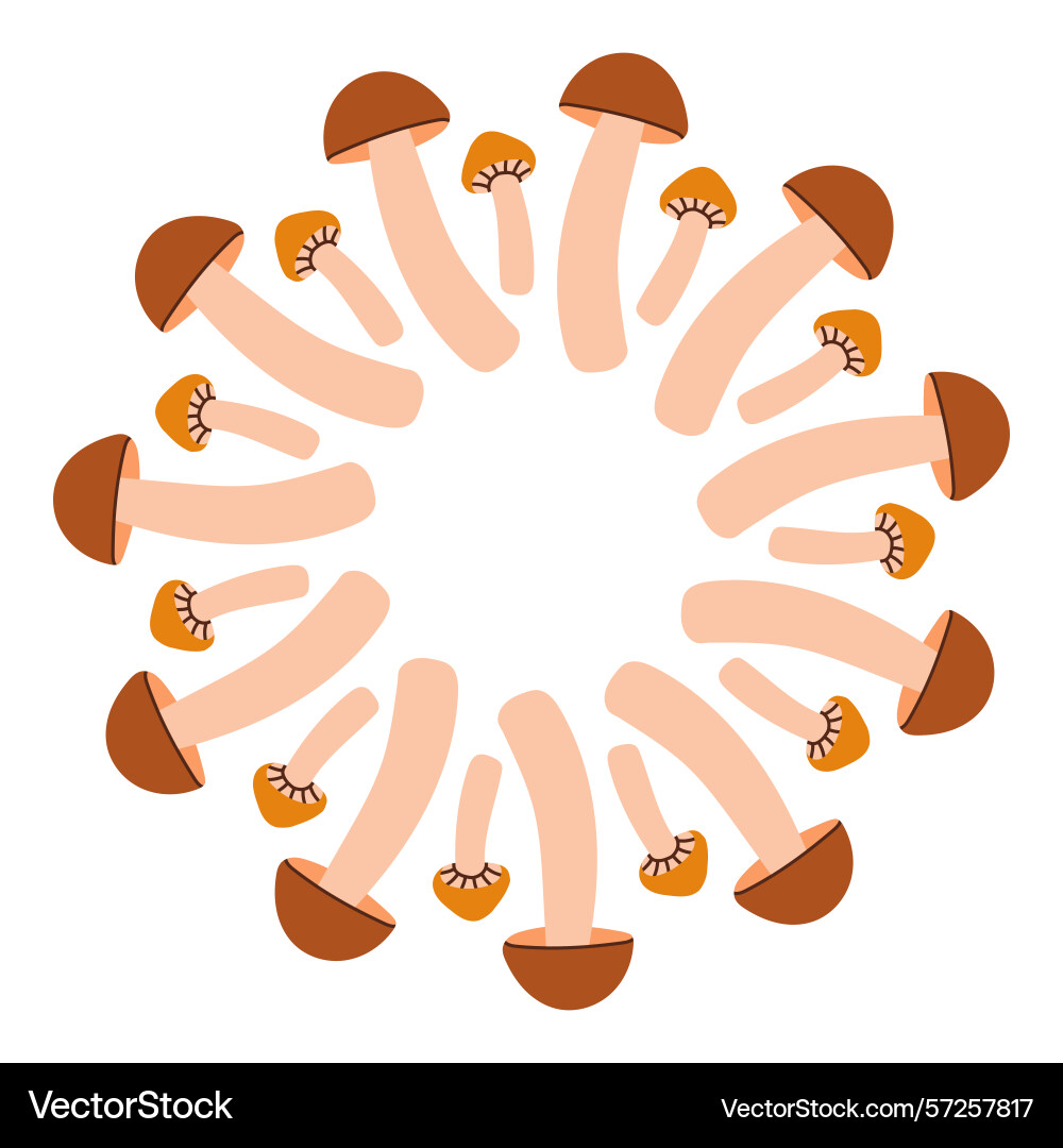Mushroom circle frame round border made of fall Vector Image
