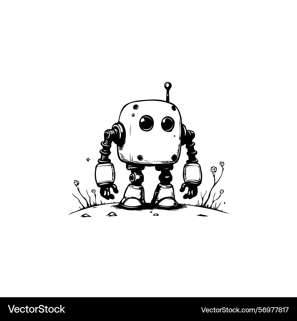 Sketch-style of a charming robot figure standing vector image