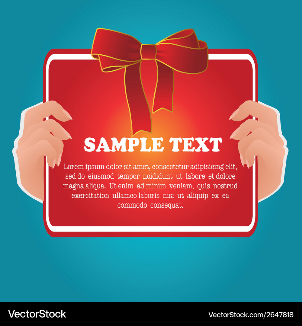 A pair hands with red advertisement and text Vector Image