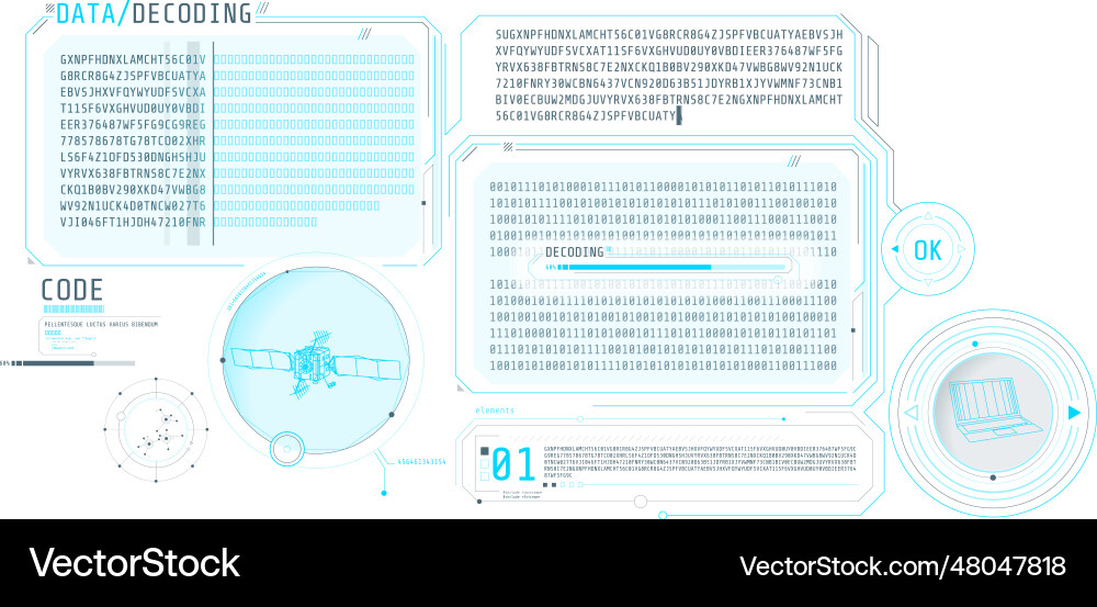 Futuristic interface of satellite data decoding Futuristic interface of satellite data decoding vector image