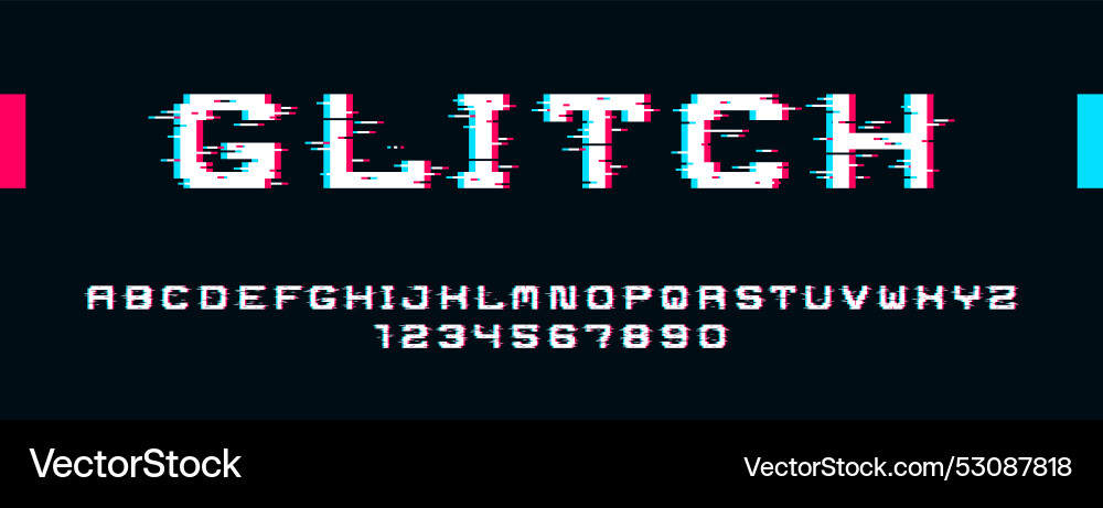 Glitch noisy geometric font in analog style Glitch noisy geometric font in analog style vector image