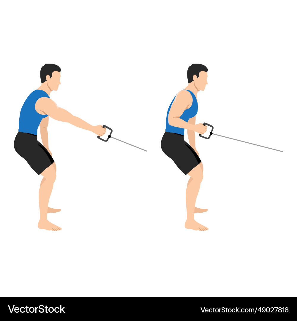 Man doing single cable row exercise Man doing single cable row exercise vector image