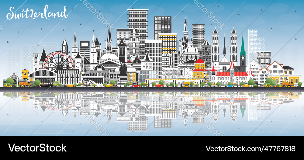 Schweiz Stadt Skyline mit grauen Gebäuden blau Schweiz Stadt Skyline mit grauen Gebäuden blau vektorbild