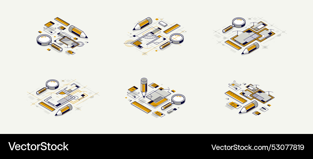 Engineering project concept set paper document Engineering project concept set paper document vector image
