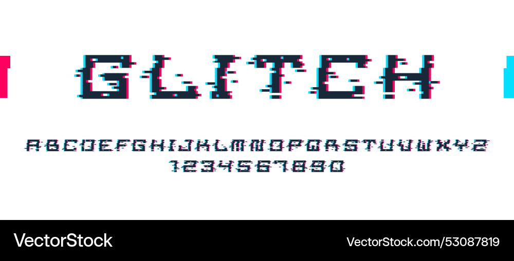 Glitch noisy geometric font in analog style Glitch noisy geometric font in analog style vector image