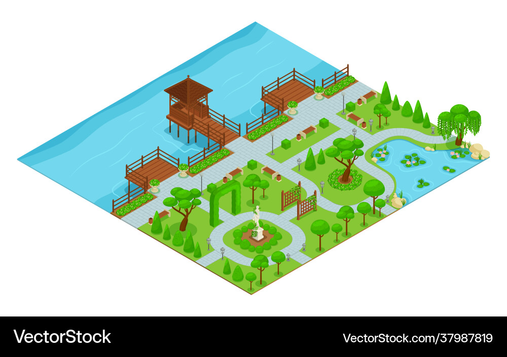 Isometric landscape design park composition Isometric landscape design park composition vector image