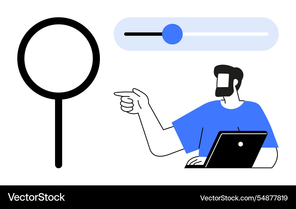 Man with laptop pointing toward search icon Man with laptop pointing toward search icon vector image