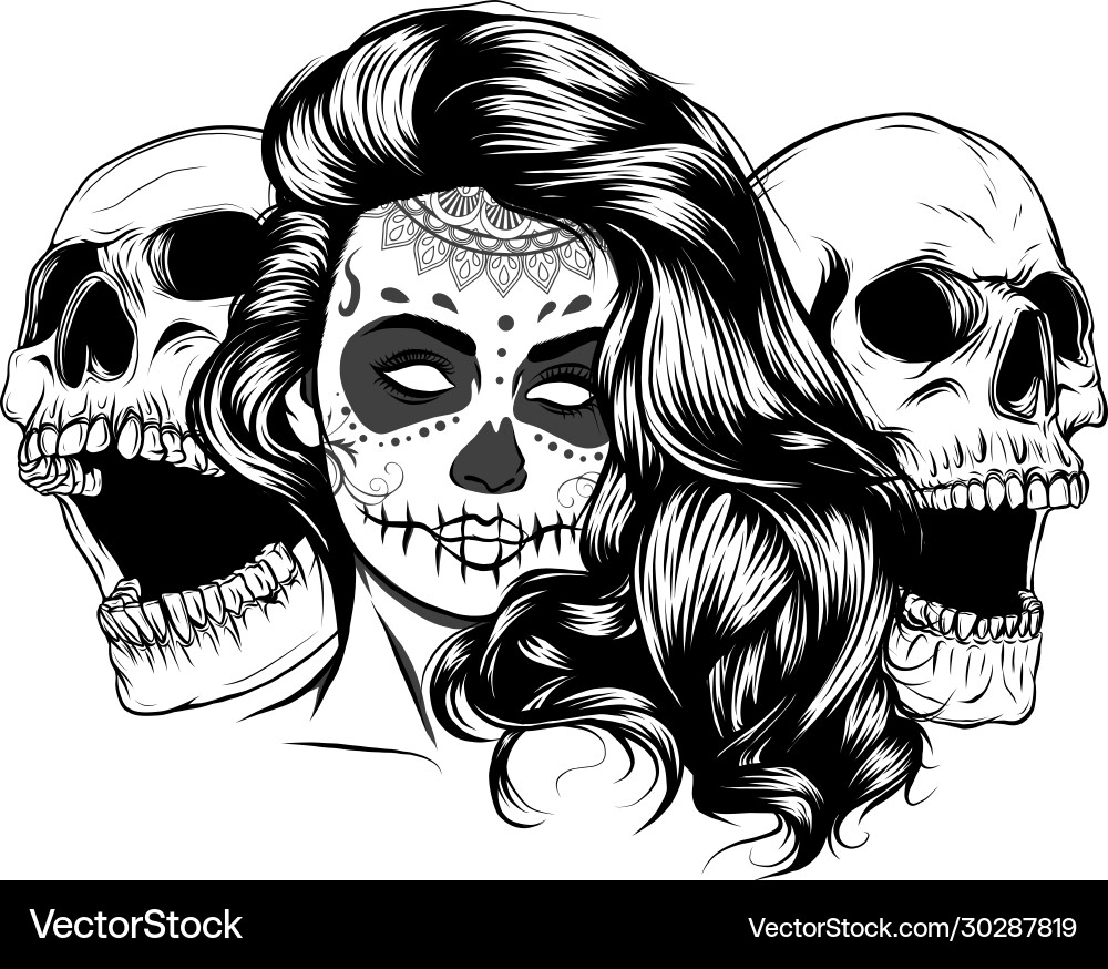Screaming Skull Woman - Day of the Dead Vector Image