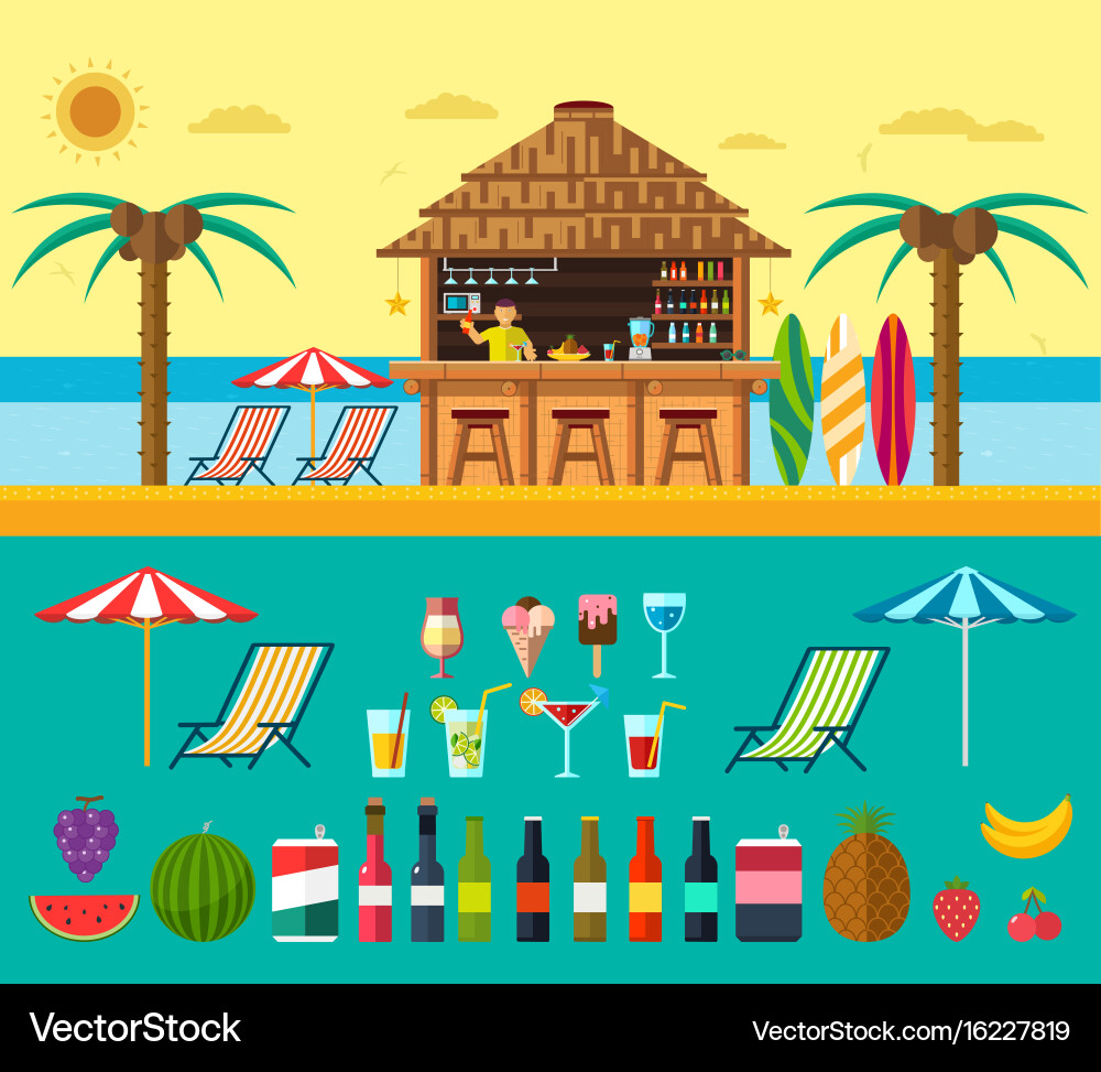 Tropical beach with a bar Vector Image