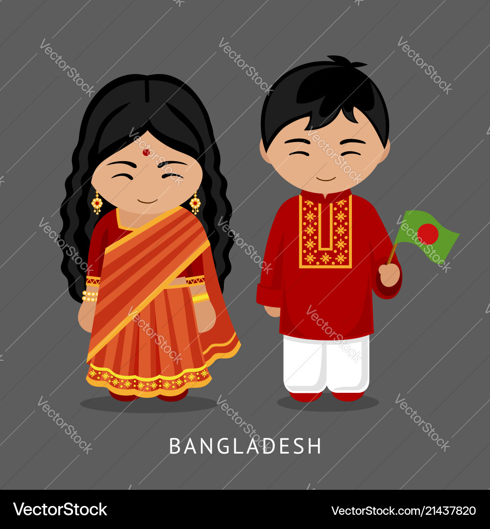 Bangladeshi in national dress with a flag Bangladeshi in national dress with a flag vector image