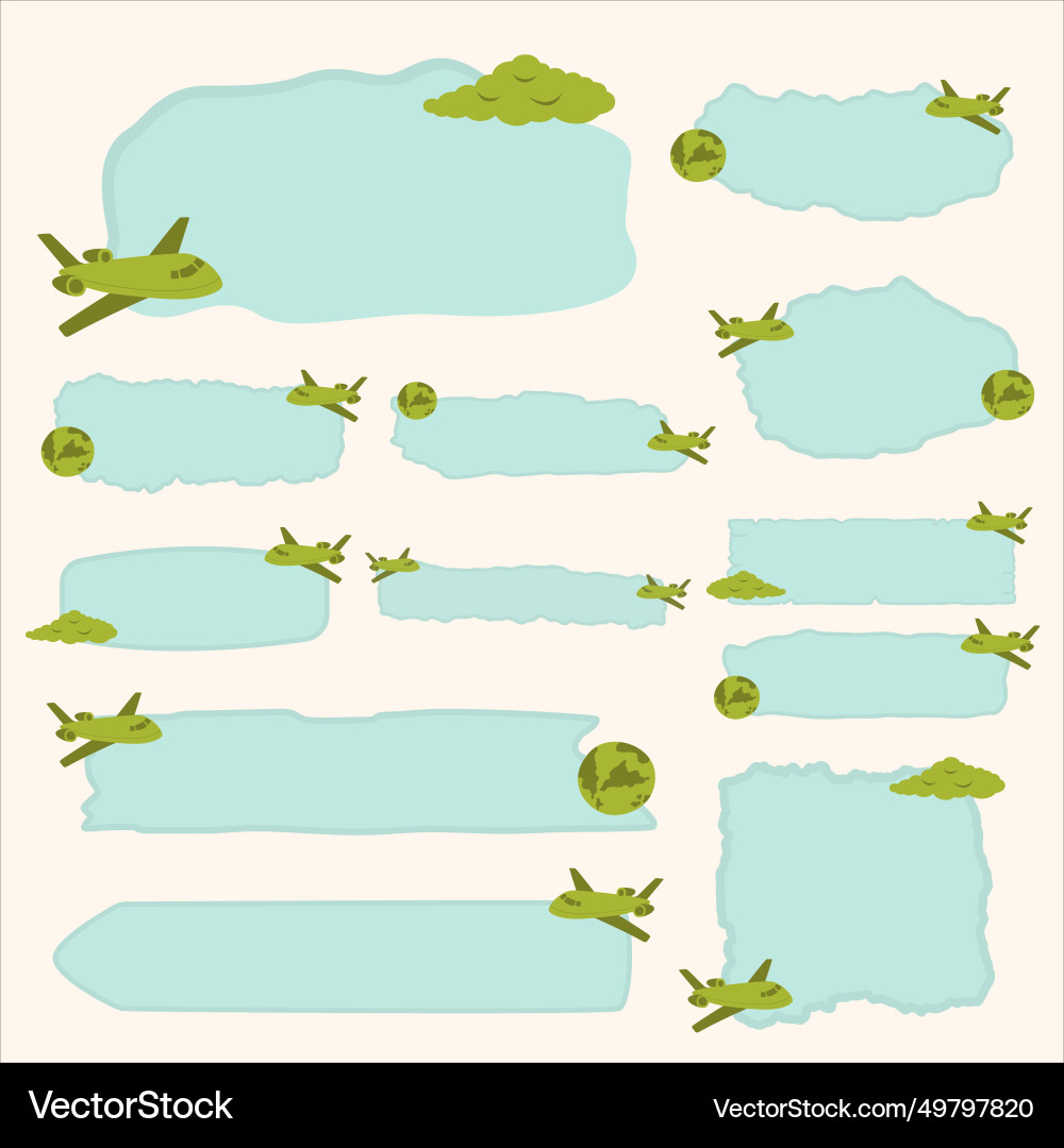 Set of shape with plane and world Set of shape with plane and world vector image