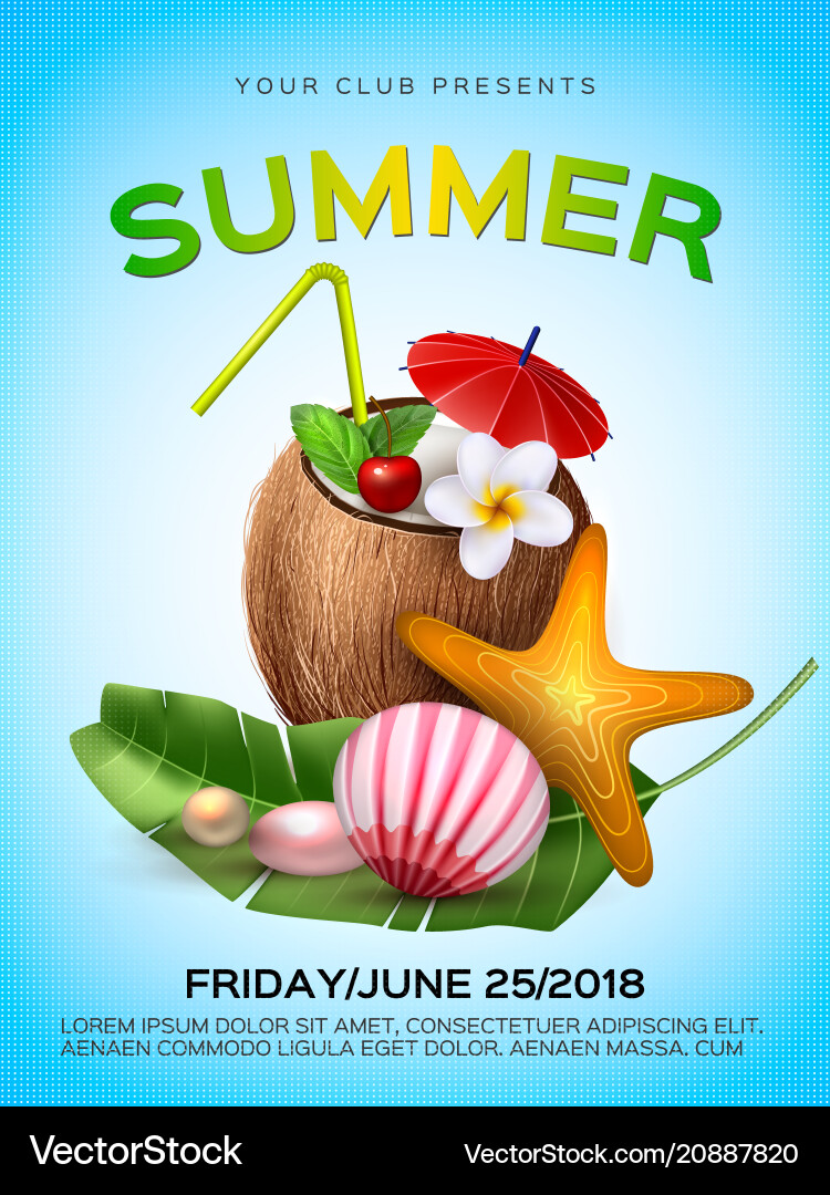 Sommer tropische Club Cocktail Party Poster Sommer tropische Club Cocktail Party Poster vektorbild