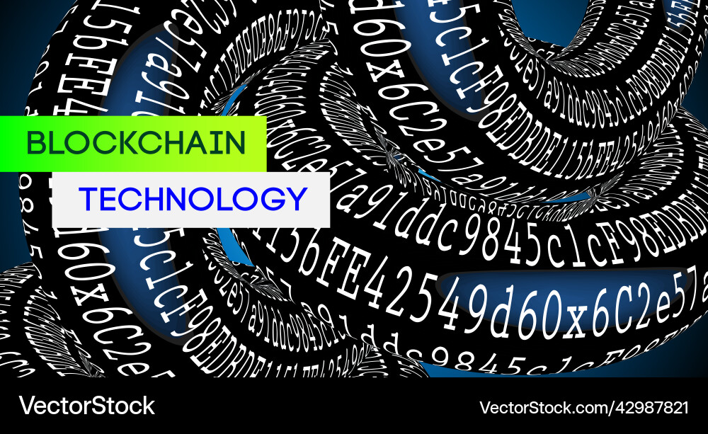 Blockchain technology coding background with sign vector image