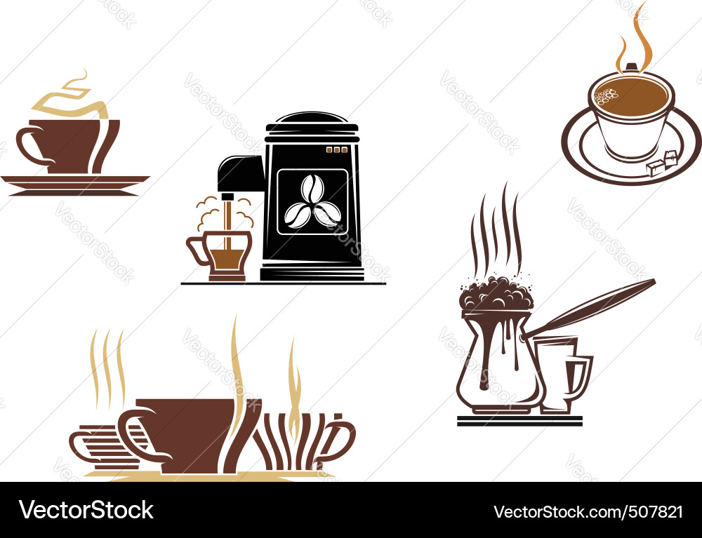 Coffee and tea symbols icons Vector Image