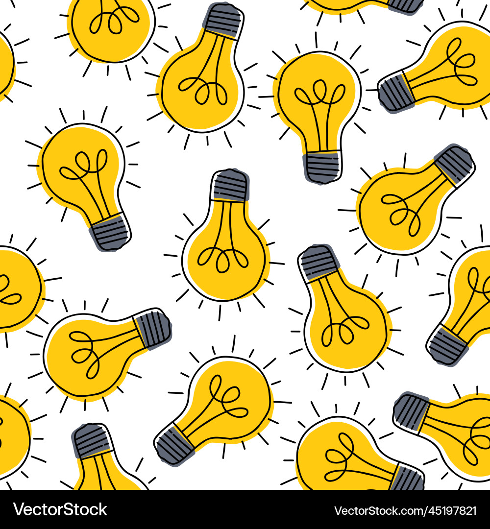 Seamless pattern with randomly placed light bulbs vector image