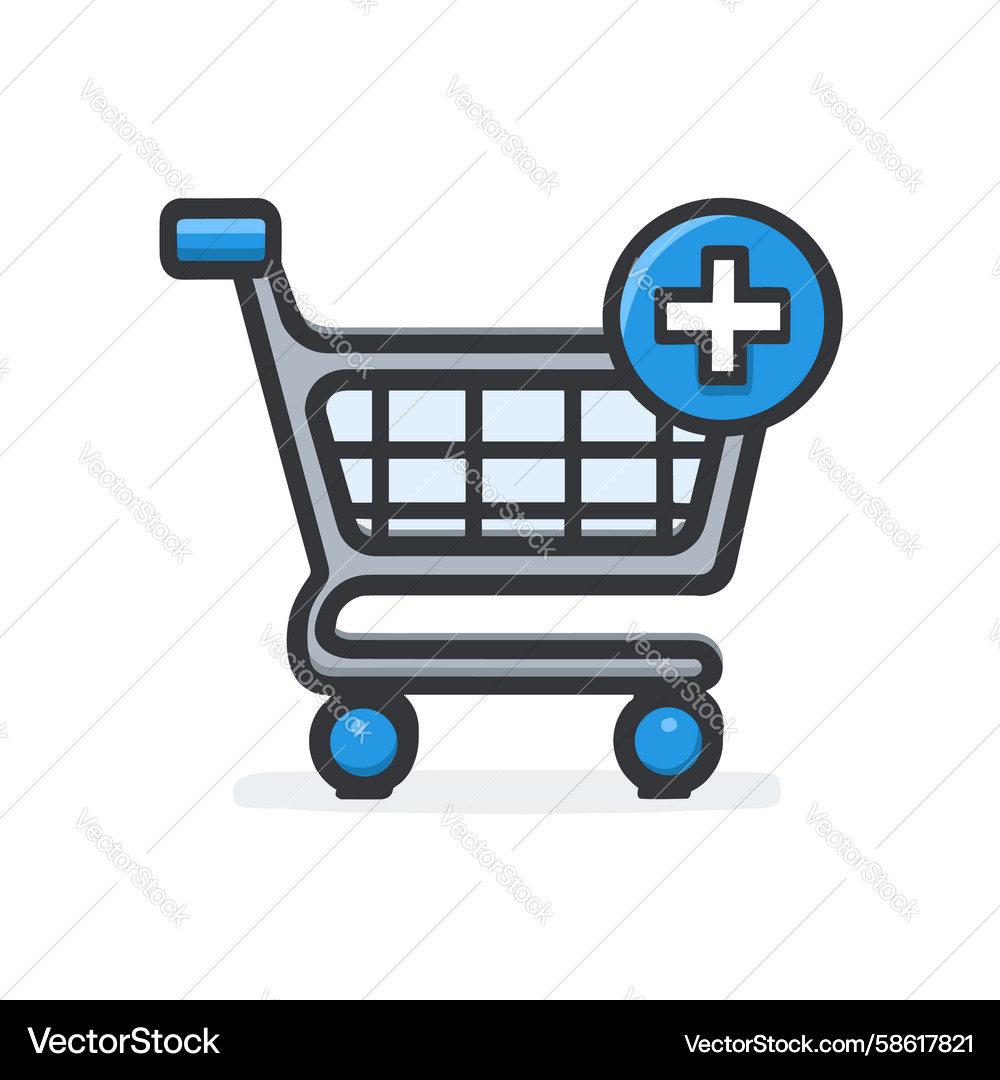 Shopping cart icon with add button indicating Vector Image