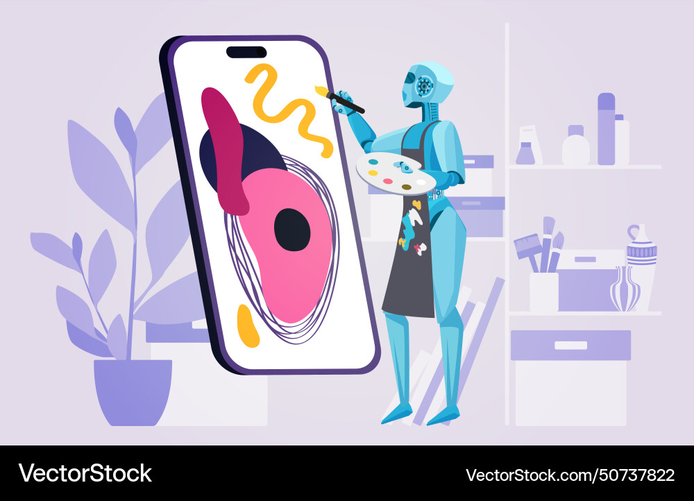 Art content generator mobile app for phone robot vector image