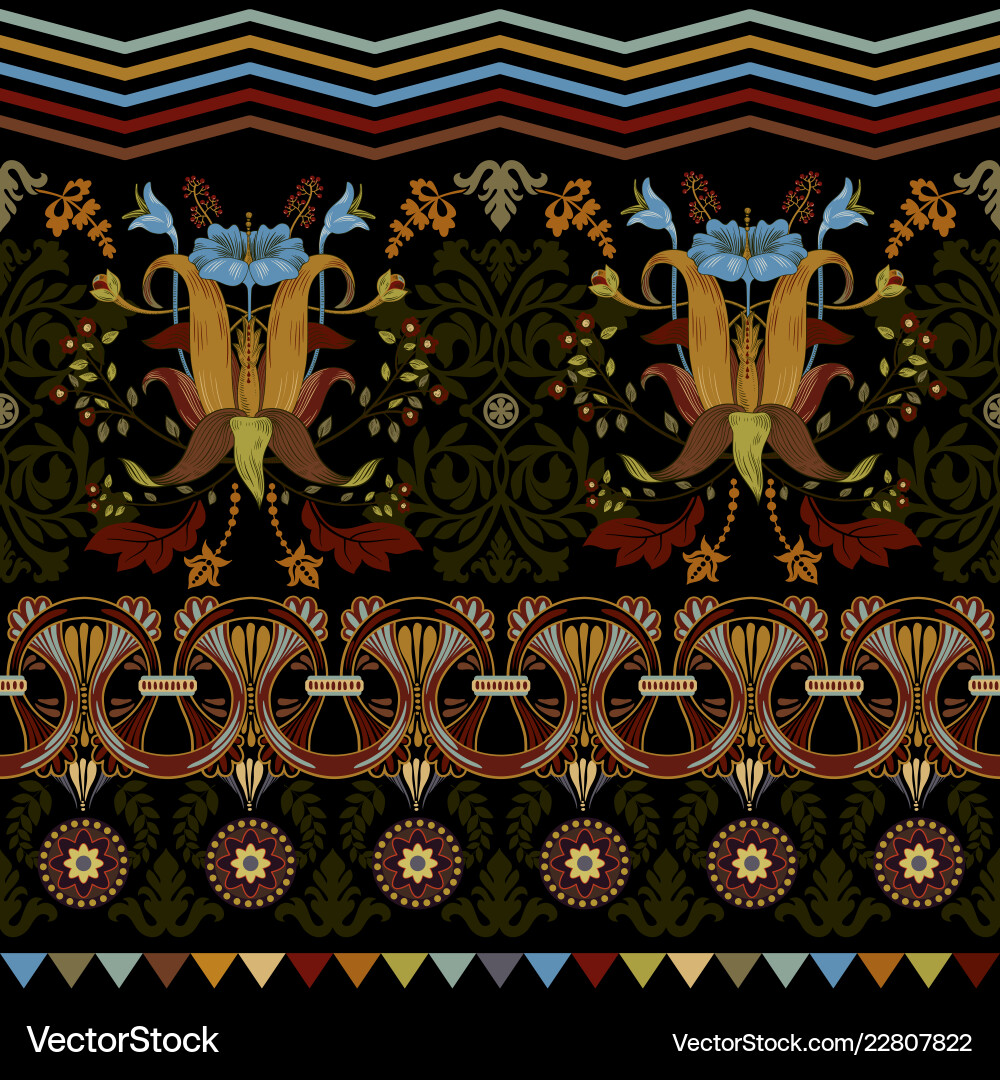 Border pattern with flowers and geometric Border pattern with flowers and geometric vector image