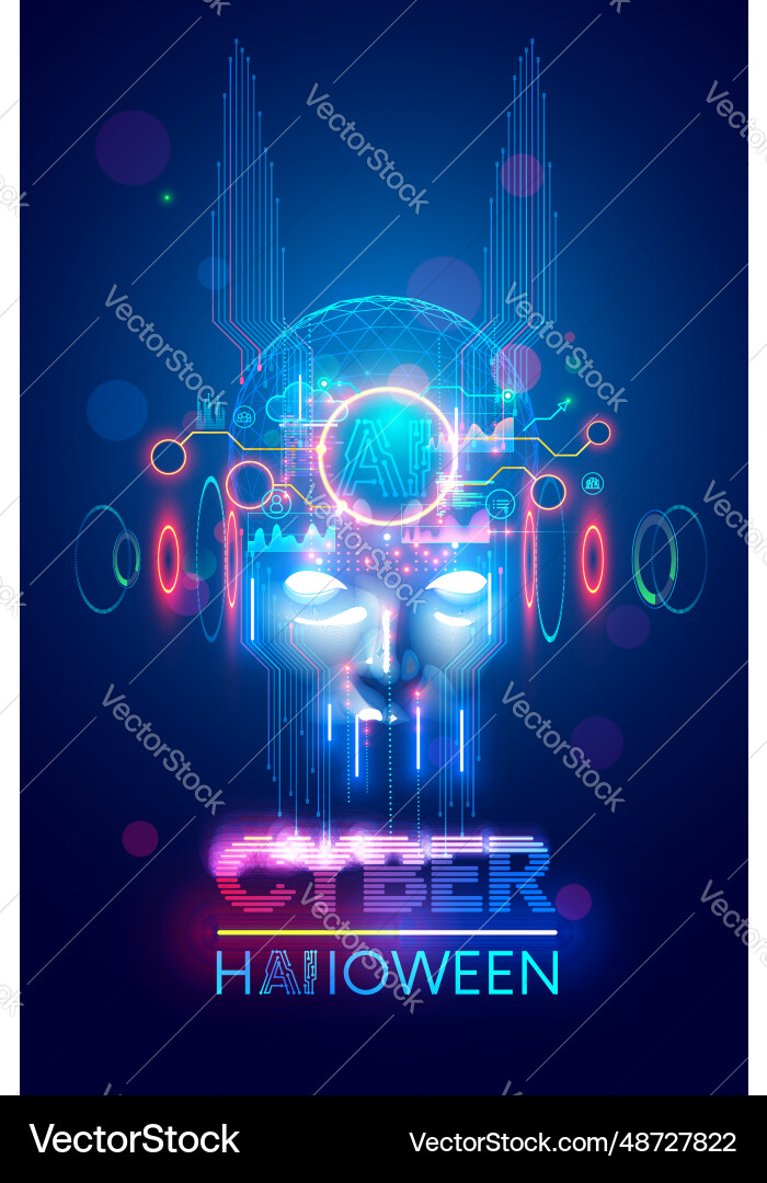 Evil in image scary ai robot face with horns Evil in image scary ai robot face with horns vector image