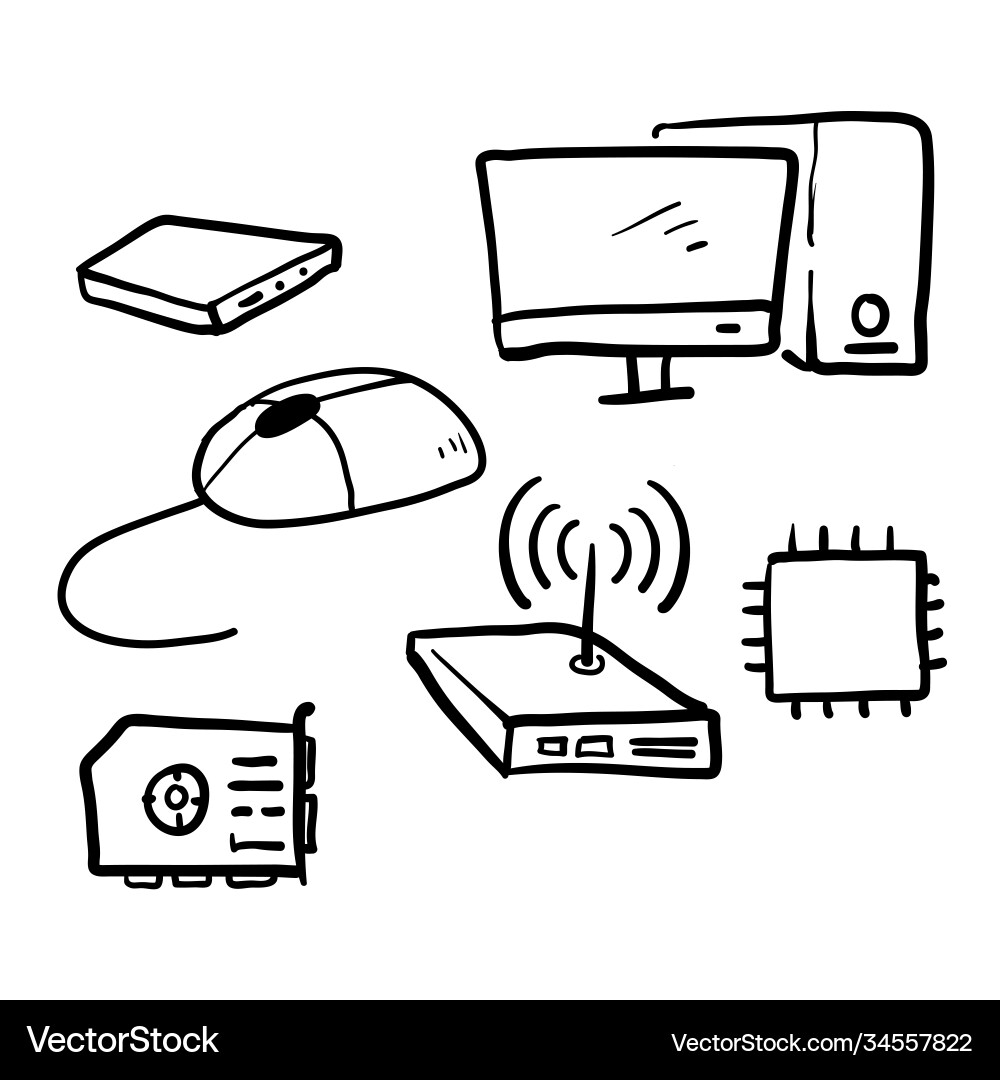 Hand-Drawn Computer Icons - Components Set vector image