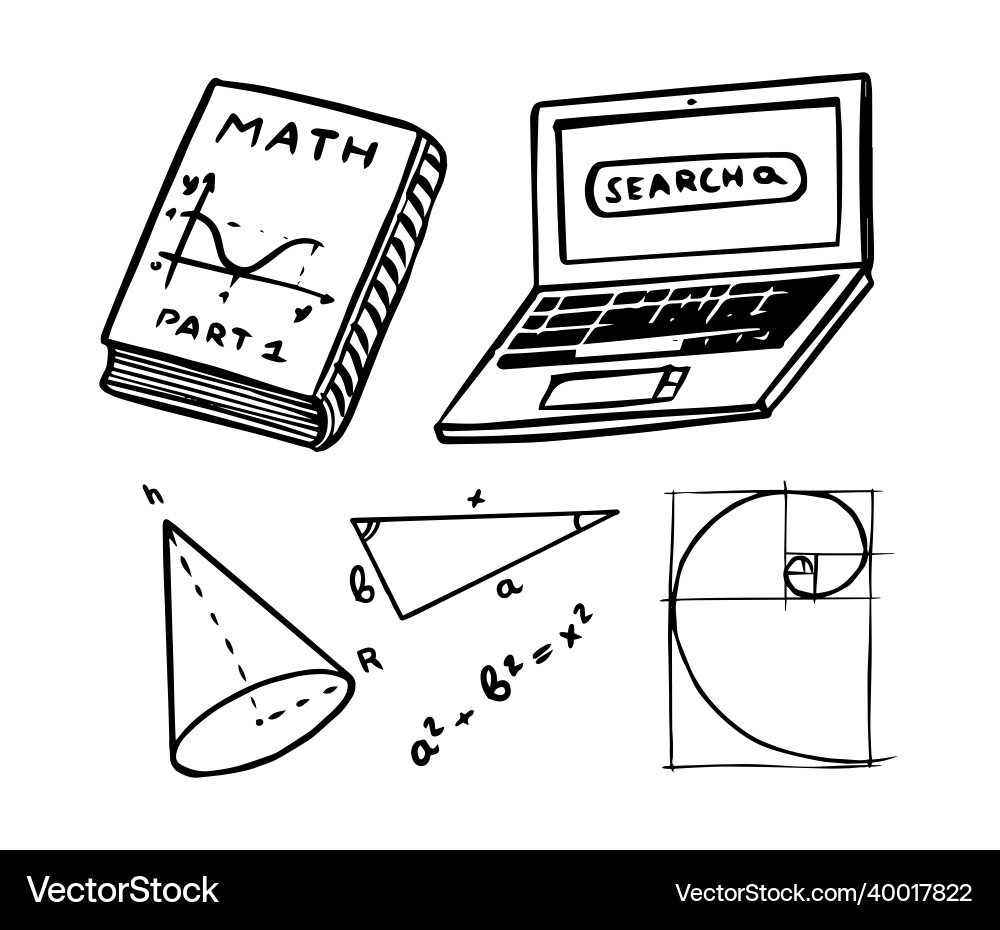 Mathematical icons computer and book cone Mathematical icons computer and book cone vector image