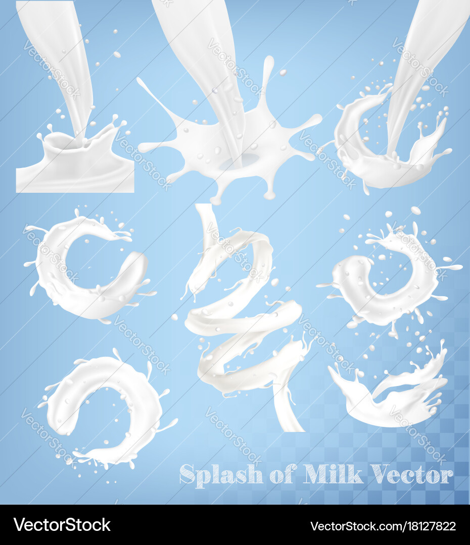 Milk Splash Transparent Background Set Vector Image