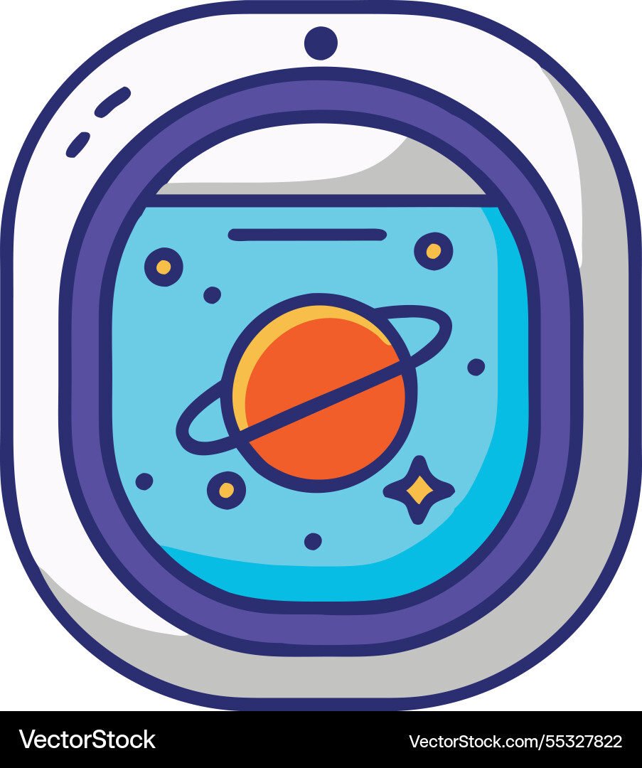 Spaceship window view saturn icon Vector Image