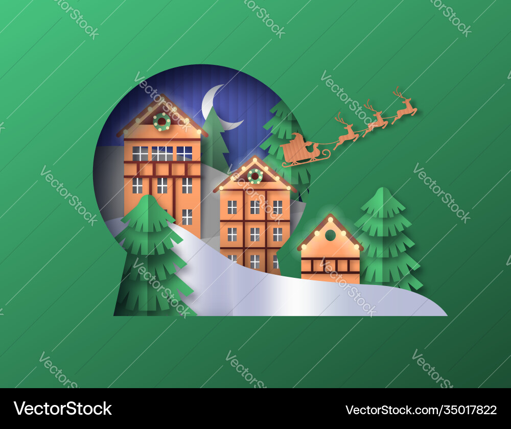 Weihnachtspapierschnitt Winterstadt Schneekugel Ausschnitt Weihnachtspapierschnitt Winterstadt Schneekugel Ausschnitt vektorbild