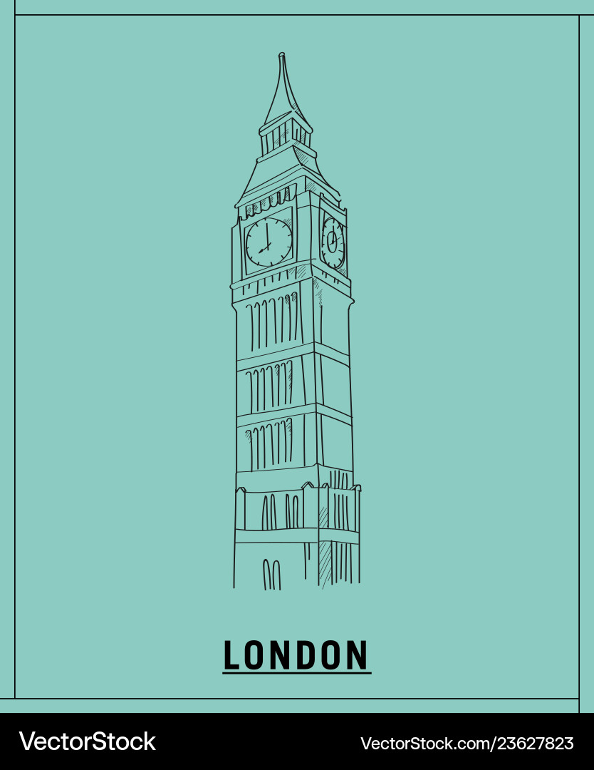 Big Ben Sketch - London Landmark Vector Image