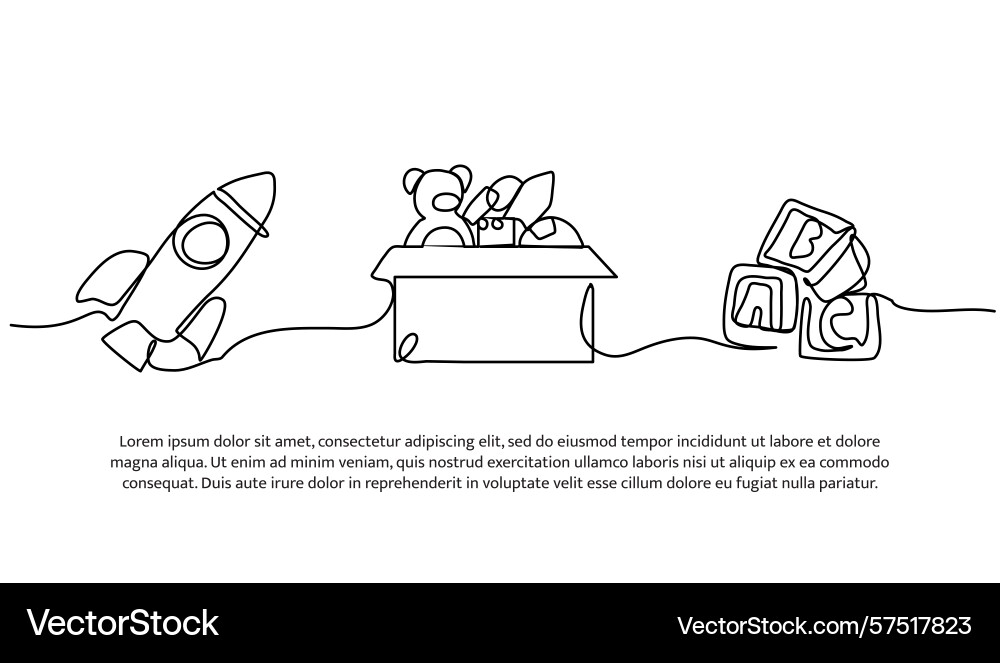 Continuous line design of rocket toy box and abc Vector Image