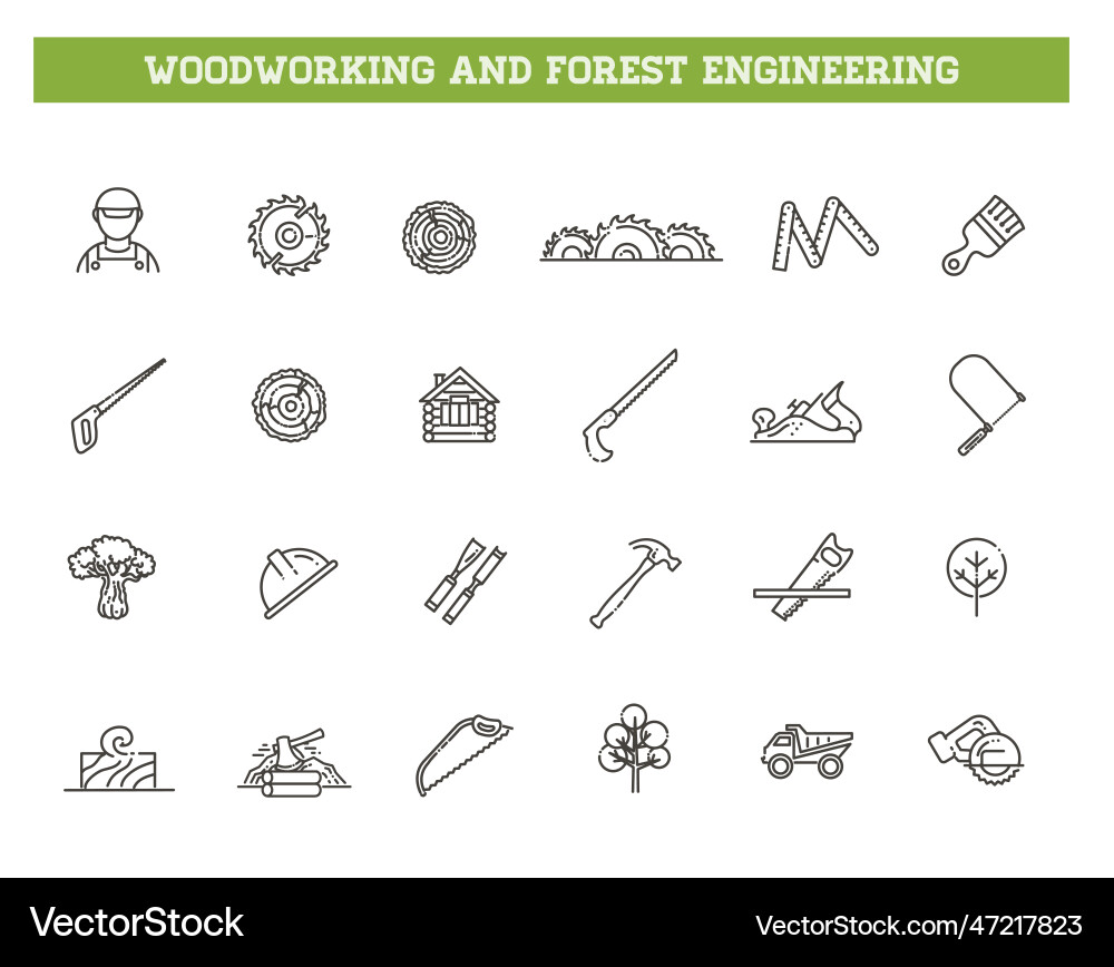 Logging sawmill line icons instruments vector image