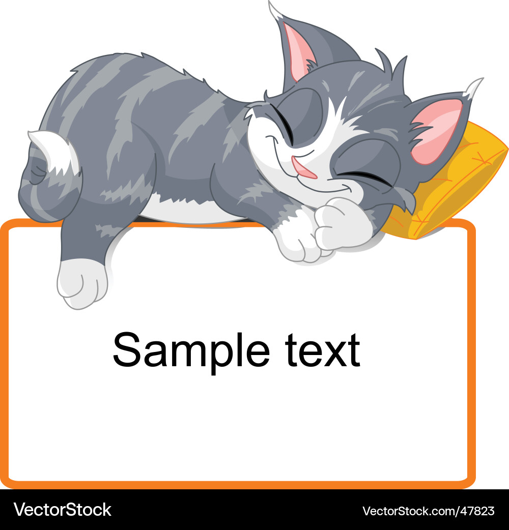 Sleeping Kitten on Text Block Vector Image