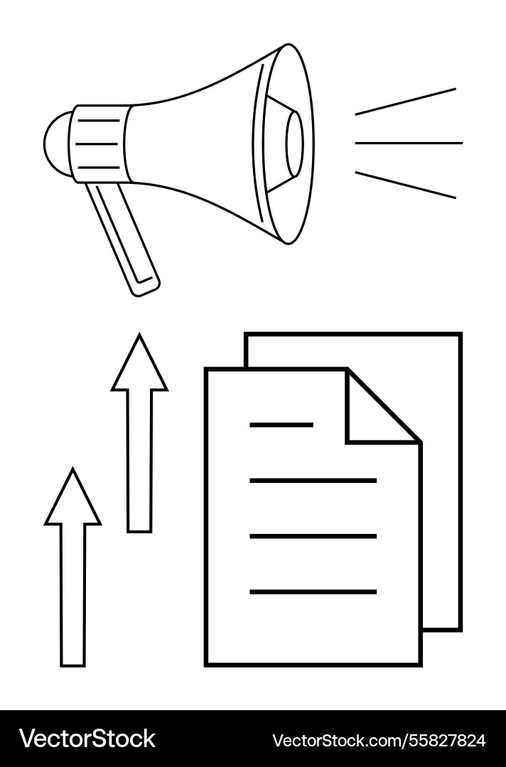 Amplifying message with megaphone and rising Amplifying message with megaphone and rising Vector Image