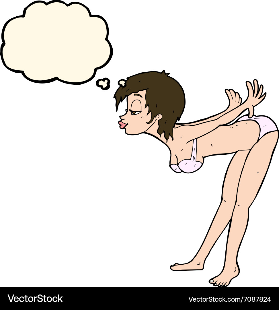 Cartoon pin up girl in underwear with thought vector image