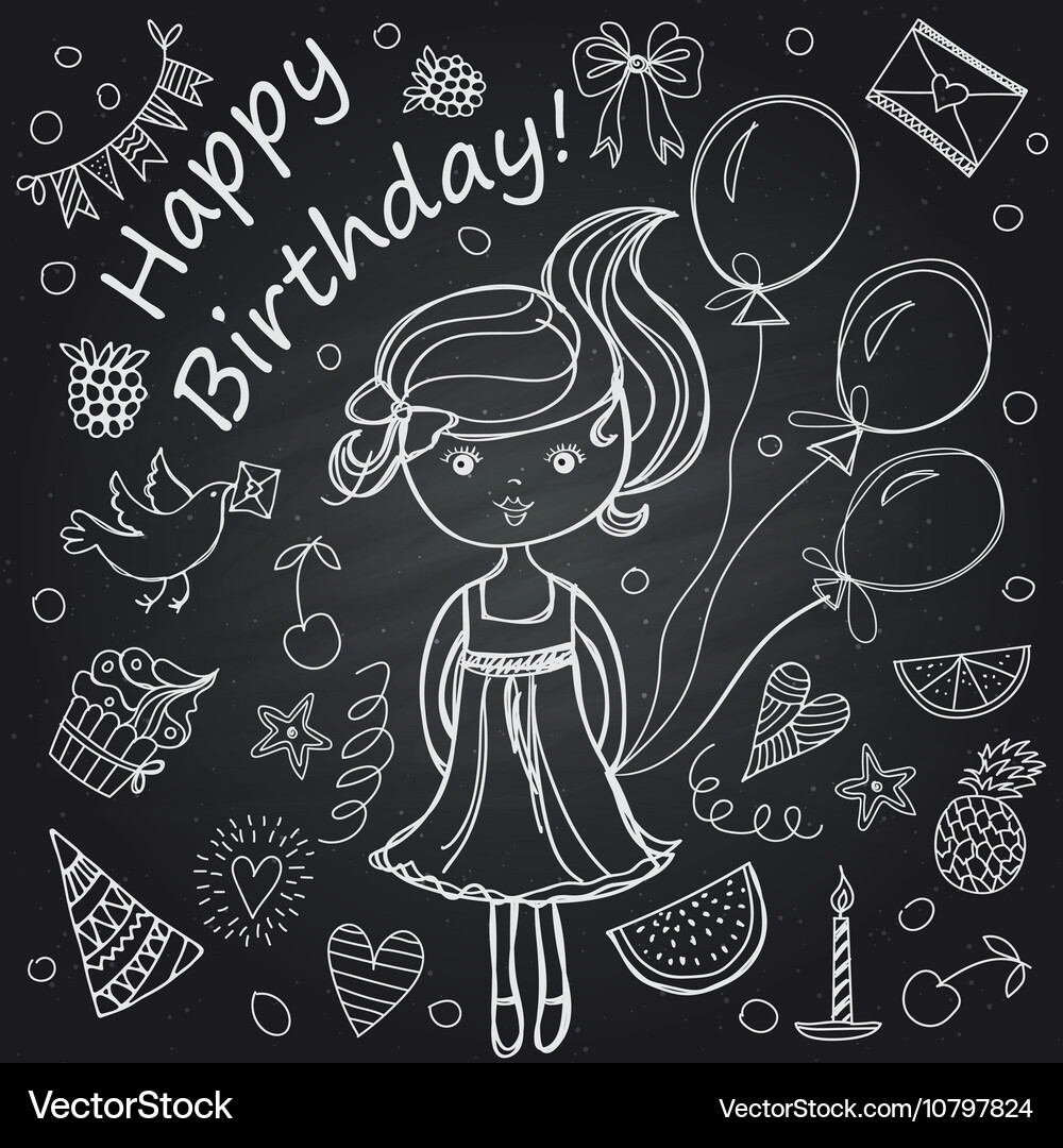 Chalkboard Girl Birthday – Royalty-Free Vector | VectorStock, image size:1000x1080