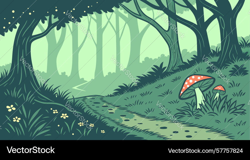Forest path with mushrooms design generative ai Vector Image