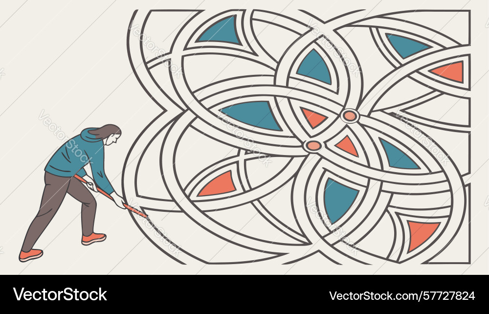 Person working on abstract interlocking pattern Vector Image