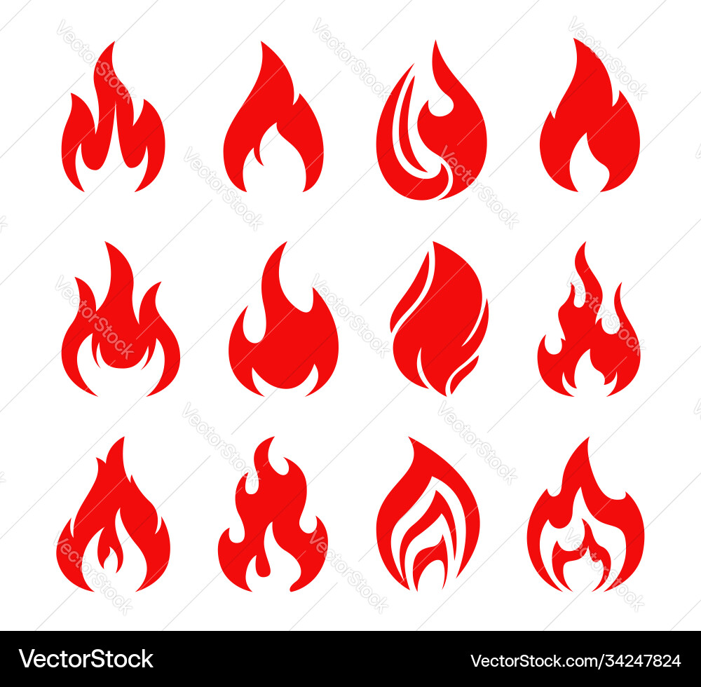 Red fire flame isolated icons campfire or bonfire Red fire flame isolated icons campfire or bonfire vector image